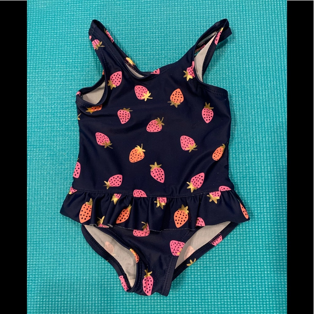 Girls 9 month one piece strawberry frill swimsuit